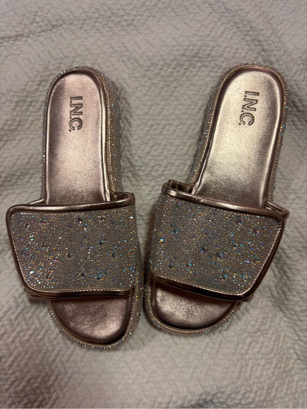 INC International Concepts Rose Gold Glitter Slide Sandals
